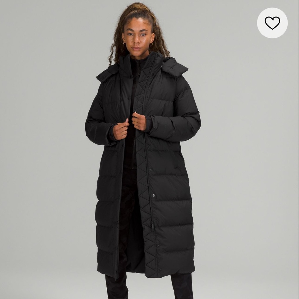 lululemon long wunder puff jacket in black - size 8